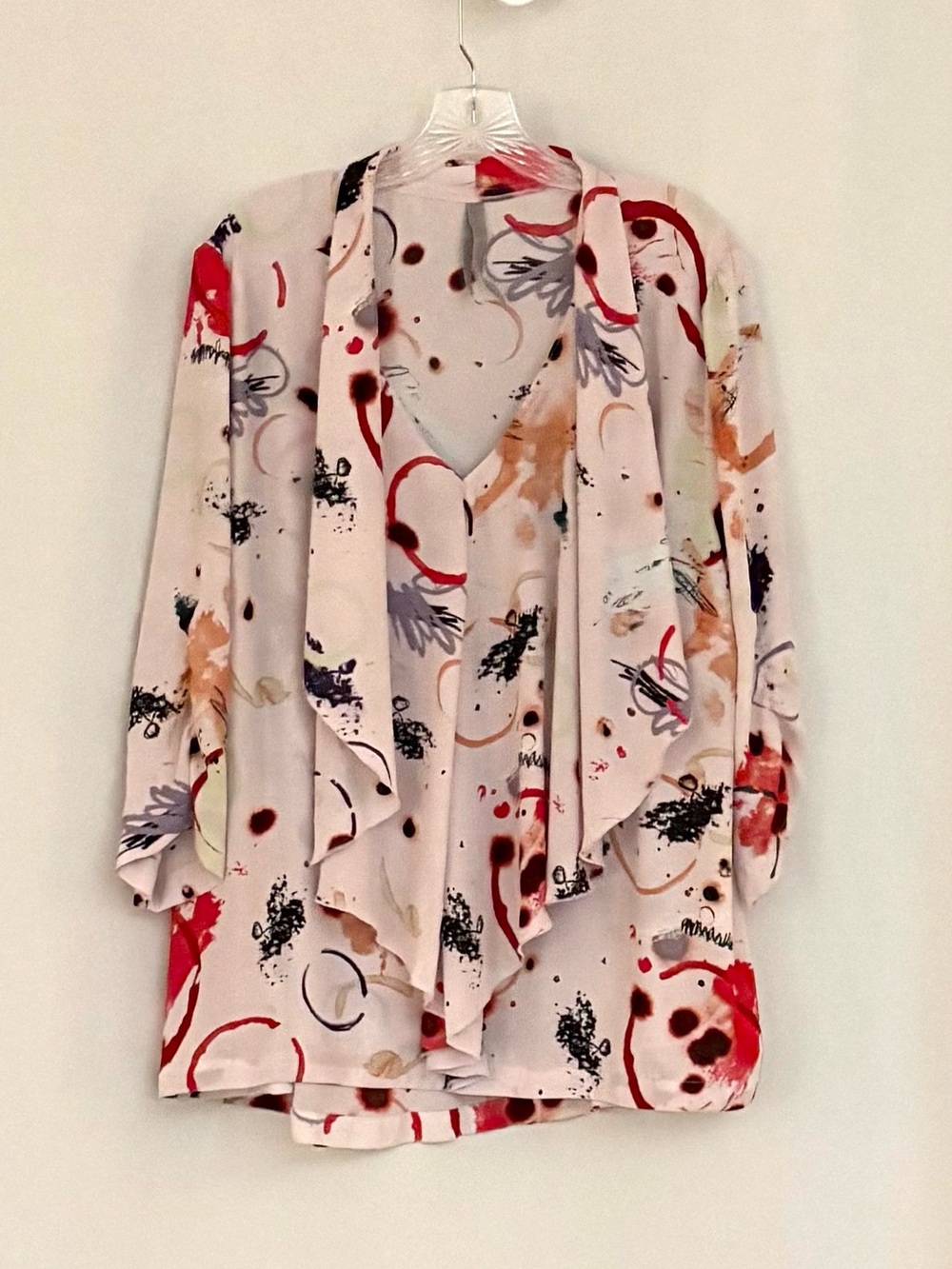 Seven7 Abstract Print Pink & Red Women's Draped Blouse
